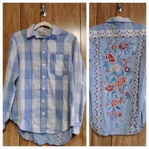 Kyla Seo Plaid Embroidered Floral Long Sleeve Shirt Size Small NWT